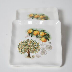 Set of 3 Ceramica Cuore Lemons Square Cocktail Appetizer Plates Made in Italy